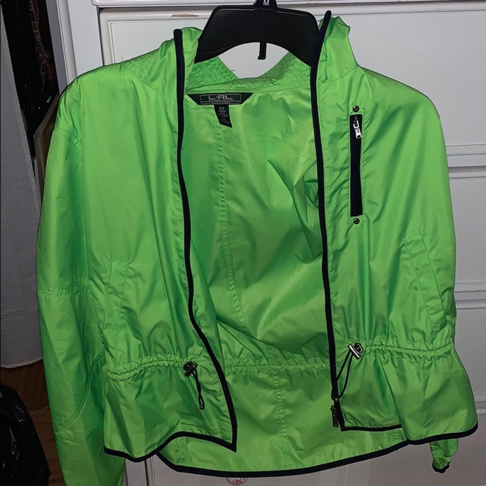 Green rain jacket